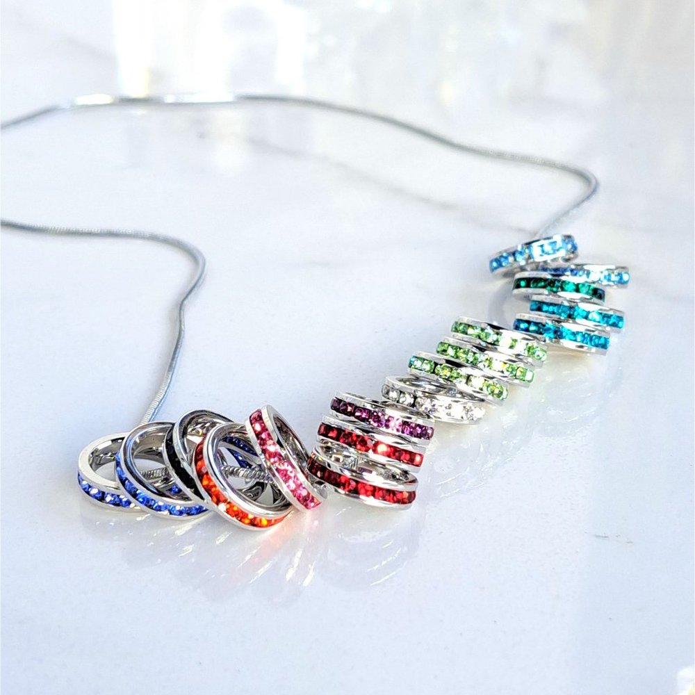 Sterling Silver Stackable Eternity Band Birthstone 18" Necklace - CUSTOM MADE